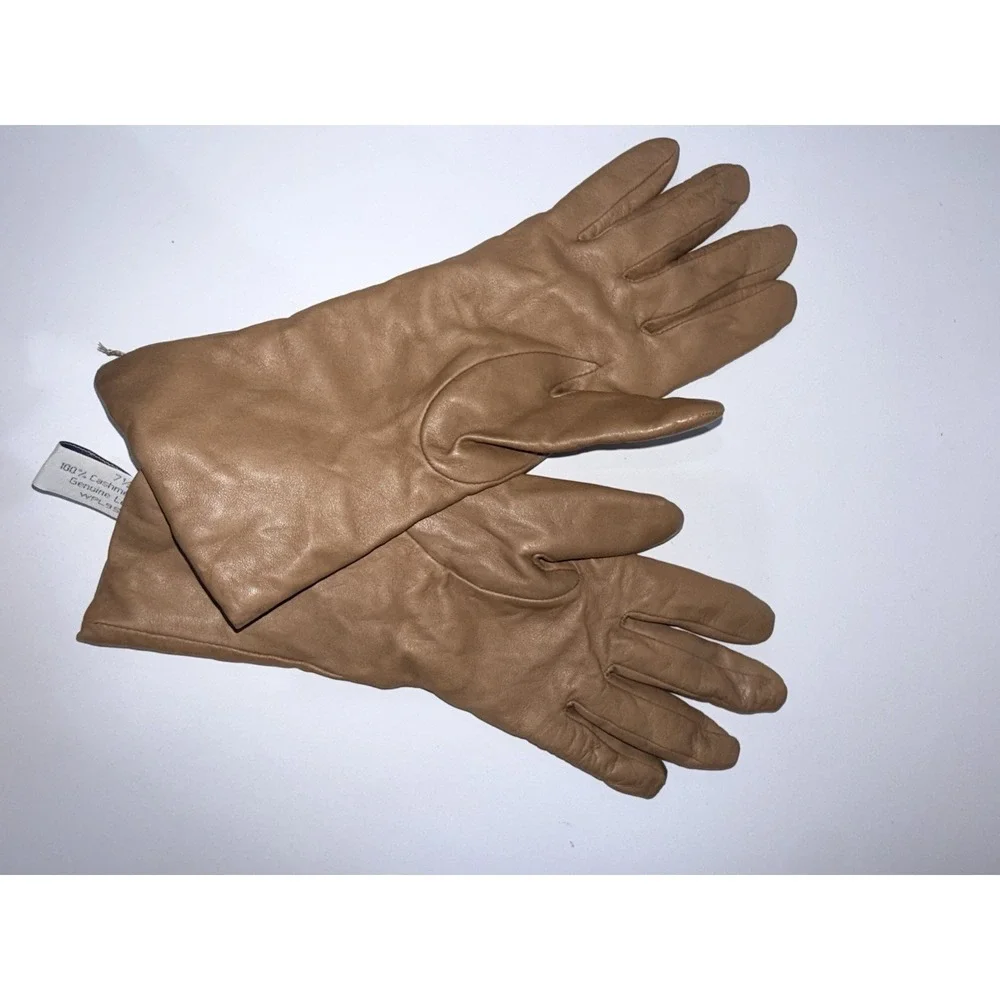 Lord & Taylor Cashmere Lined Dark Brown Leather Gloves Size 7 1/2 Driving 1